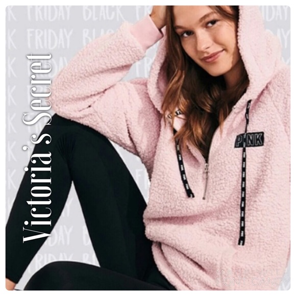 PINK Victoria's Secret Jackets & Blazers - Victoria’s Secret PINK Pink Hooded Sherpa Jacket